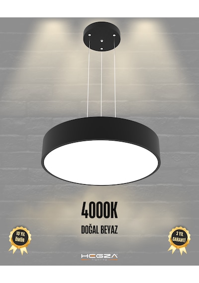 Drum 40cm Siyah Kasa, Doğal Beyaz Işık Modern Sarkıt Led Avize Siyah
