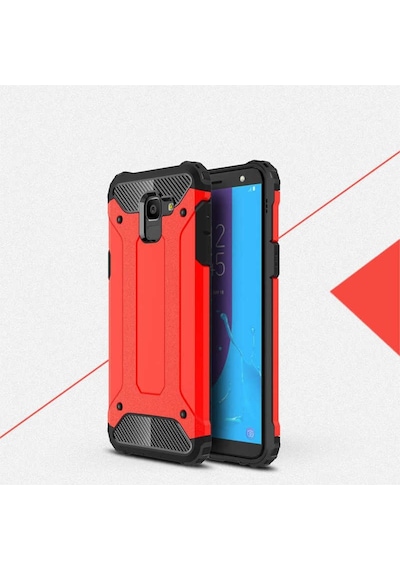 Noktaks - Samsung Galaxy Uyumlu J6 - Kılıf Çift Katman Zırh Tank Crash Military Kapak - Kırmızı