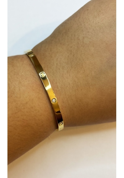 Celikchi Kadın Gold Renk Şans Model Taşlı Çelik Bilezik 17 Gold