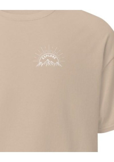 Wildstyle Explore Keşfet Dağcı Doğa Macera Temalı Baskılı Unisex Bisiklet Yaka Pamuklu Tişört Camel
