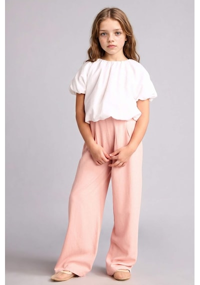 Defacto Wıde Leg Geniş Paça Keten Karışımlı Pantolon Kız Çocuk H1212a826smbr74 Pembe-br74