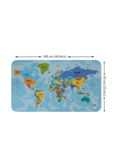 Türkçe Eğitici Ülke Ve Başkent Detaylı Atlası Dünya Haritası Duvar Sticker -60x105-3831 Çok Renkli