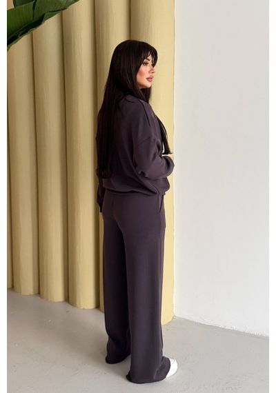 Balenbi Kadın Oversize Fermuarlı Modal Spor Takım Wide Leg Bol Paça 1194 - Form Serisi Kahverengi