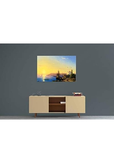 Ivan Aivazovsky-konstantinopolis İstanbul Ve Boğaziçi'ne Bakış Kanvas Tablo, 60x100 Cm Açık Altın