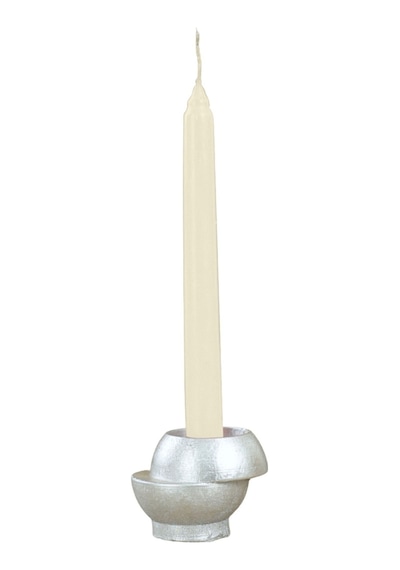 Mumluk Şamdan Tealight Ve İnce Mum Uyumlu Kesik Model - Gümüş