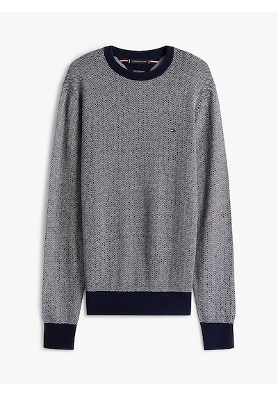 Tommy Hilfiger Mw0mw41319 Pima Ctn Cash Herringbone Crew Erkek Kazak Mavi