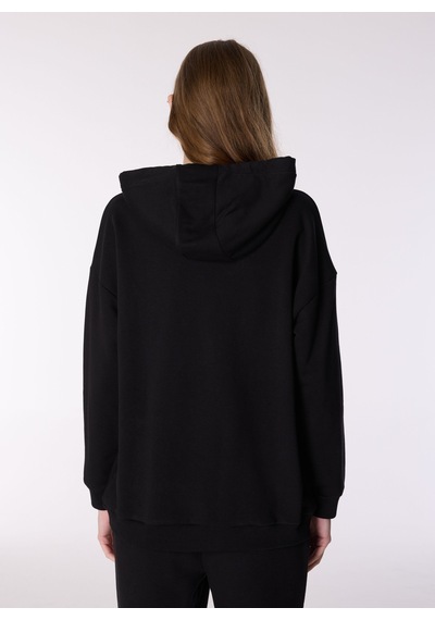Mustang Siyah Kadın Kapüşon Loose Fit Baskılı Sweatshirt M4wl-swt-1890