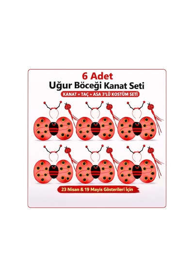 Mey İthalat 6& 39 Lı Uğur Böceği Ateş Böceği Kostüm Seti Kanat Taç Asa