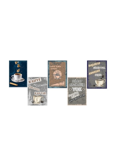 5 Parça 14cmx20cm Çerçeve Görünümlü Dekoratif Hediyelik Tablo Kahve Severler İçin Ruhunu Yansıtan Kahve Köşesi Tabloları, Duvar Tabloları, Cafe Tabloları