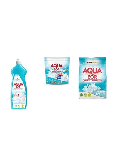 Aquabor Doğal Mineralli Elde Bulaşık + Tablet + 4 Kg Beyaz 3 Lü Set 0.75 LT - 2.5 LT - 12 KG