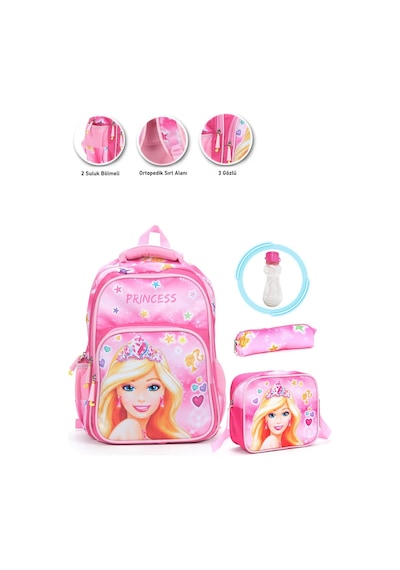 Soft Princess Barbie Okul Çantası + Beslenme + Kalemlik + Suluk Barbie Kız Çantası