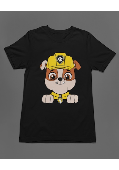 Bumeta İnşaat Kahramanı Rubble Paw Patrol Unisex Tişört T-shirt Siyah