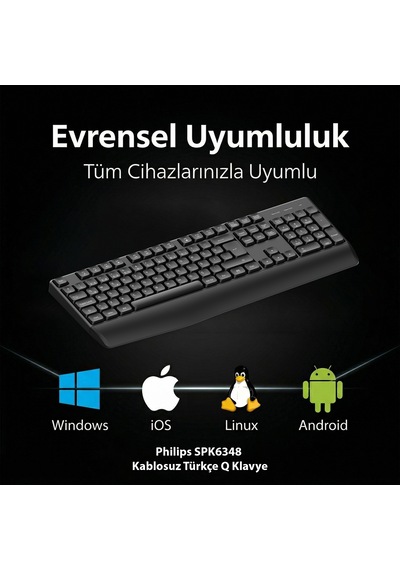 Philips Spk6348 Kablosuz Türkçe Q Klavye Siyah