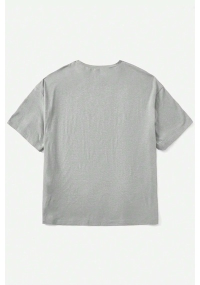 Uyguntarz Unisex Çift Kurdele Tasarım Basklı Tshirt Gri