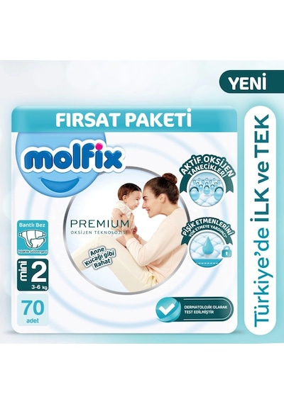 Molfix Premium Bebek Bezi Fırsat Paketi 2 Beden 3-6 Kg 70 Adet 2 Numara