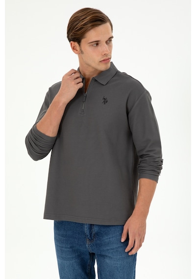 U.S. Polo Assn. Erkek Comfort Fit Yarım Fermuarlı Antrasit Sweatshirt 50293413-VR006