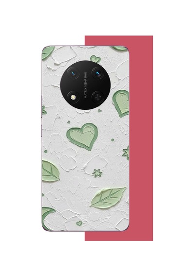 Honor Magic 7 Lite Uyumlu Yeşil Kalpli Tuval Baskılı Silikon Kılıf Renkli