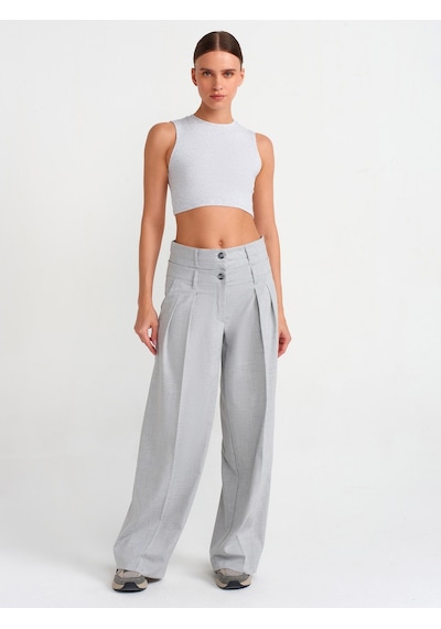 Dilvin Crop Top Gri Melanj