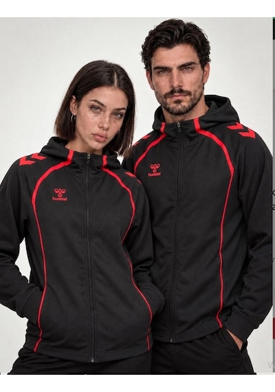 Hummel Target Zip Hoodie Siyah - Kırmızı