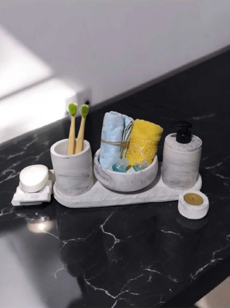 Marble Serisi 6'lı Banyo Seti ,sıvı Sabunluk Diş Fırçalığı Beton Aksesuar Takımı Gri