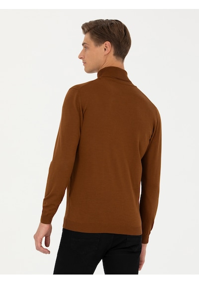 Cacharel Kahverengi Slim Fit Balıkçı Yaka Basic Triko Kazak