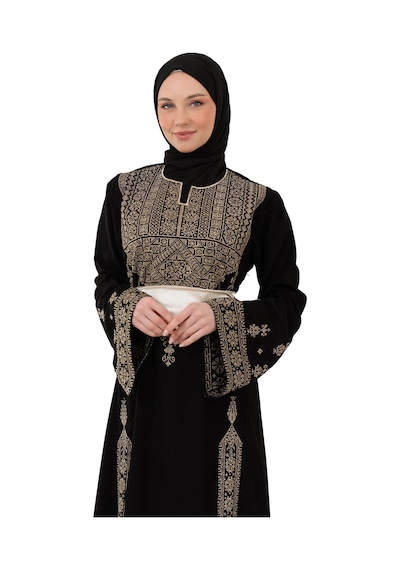 Zaytoon Filistin Nakışlı Modern Siyah Kaftan Elbise - Geleneksel Şıklık Gold