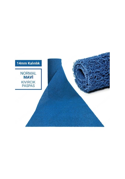 120x100cm Mavi Kıvırcık Paspas-halı Kaymaz Yolluk Lidya 14mm Mavi