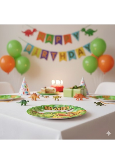 Sevimli Dinozor Temalı Karton Tabak - 23 Cm Parti Tabağı 8'li