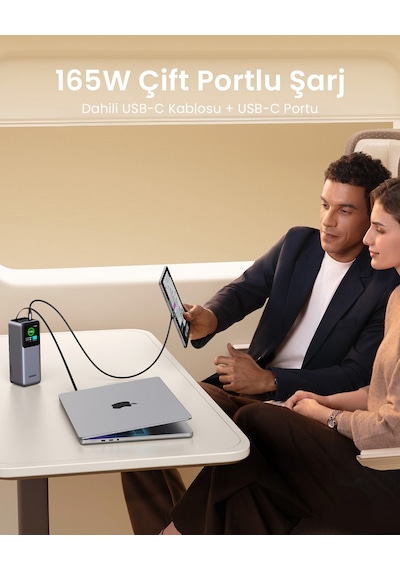 Ugreen Nexode Pro 20.000 Mah 165w Usb-c Makaralı Dahili Kablolu Hızlı Şarj Powerbank,2xucb-c, 1xusb-a, 55987b Gri