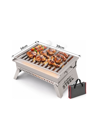 Campsteel Campsteel Paslanmaz Çelik Profesyonel Kamp Mangalı Çantalı 34x39 Gri