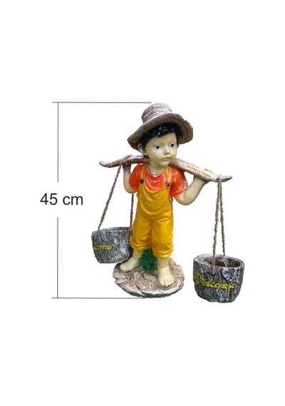 M3 Saksılı Sepetli Yoğurtçu Testili Erkek 45Cm Bahçe Ev Ofis Heykeli Turuncu