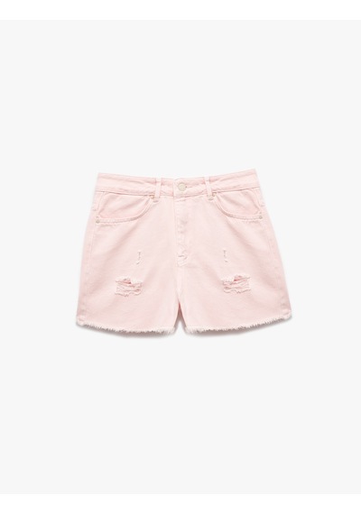 Koton Pamuklu Beş Cepli Mini Püskül Detaylı Yırtık Denim Şort Pembe 5sal40065md Gül
