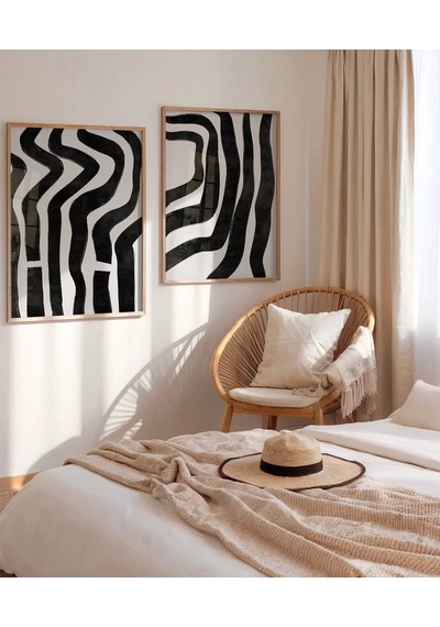 Çerçevesiz Poster Monokrom Zebra Çizgileri 2'li
