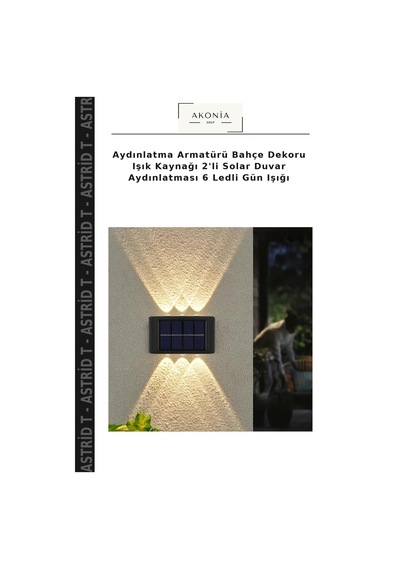 Aydınlatma Armatürü Bahçe Dekoru Işık Kaynağı 2'li Solar Duvar Aydınlatması 6 Ledli Gün Işığı
