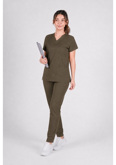 Üniforma Haki Hemşire Ve Doktor Forması Scrubs Takımı Likralı Alt Üst Üniforma Unisex Yarasa Kol