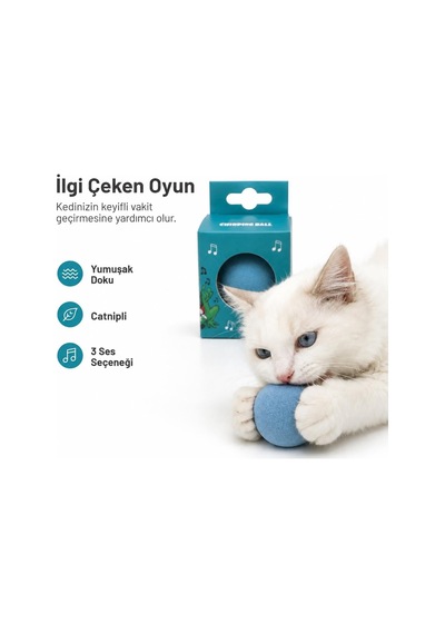 Tr Catnipli Sesli Pilli Kedi Oyuncağı, Dokunulduğunda Ses Çıkaran İnteraktif Kedi Topu, Dahili Pilli Oyun Topu, Ke