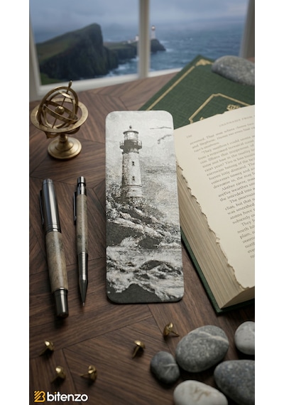 Deniz Feneri Temalı Kabartma Dokulu Kitap Ayracı - Nostaljik Manzara Tasarım Kitap Aksesuarı