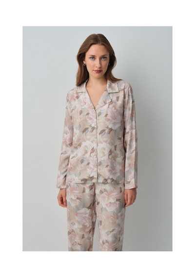 Suwen Monica Gömlek Yaka Pijama Takımı Wsh105100961559 Bej