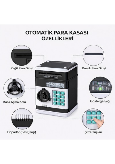 Çocuklar İçin Dijital Şifreli Para Kasası Otomatik Kağıt Para Girişli Eğlenceli Kumbara