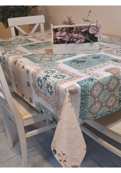 Elyaflı Pvc Muşamba - Desenli Silinebilir Masa Örtüsü Mavi 140 X 240