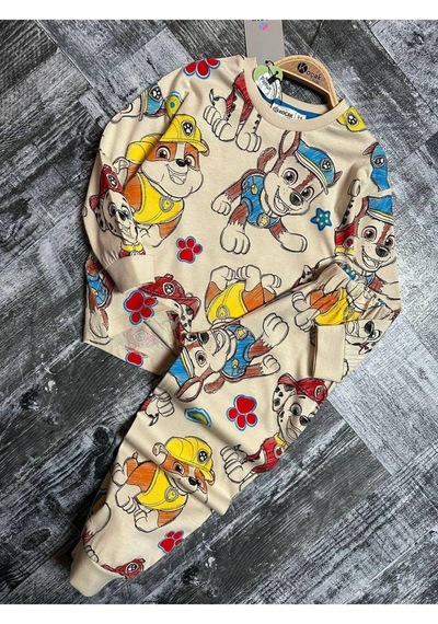 Erkek Çocuk Pamuklu Pijama Takımı Bej