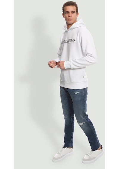 Jack & Jones Erkek Jprblajason Baskılı Kapüşonlu Sweatshirt 12249401 Beyaz
