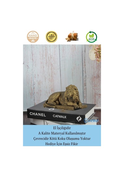 Dekoratif Biblo Yeleli Aslan Heykel El Yapımı Hediyelik Süs Eşyası Model Aslan3 - Altın Eskitme