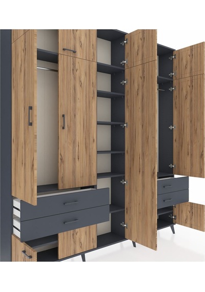 Arges Dolap 12 Raflı 4 Çekmeceli 2 Askılı 220x30x243 Antrasit-çam/antrasit Atlas Çam/antrasıt Arges Dolap 12 Raflı 4 Çekmeceli 2 Askılı 220x30x243 Antrasit-çam/antrasit Atlas Çam/antrasıt