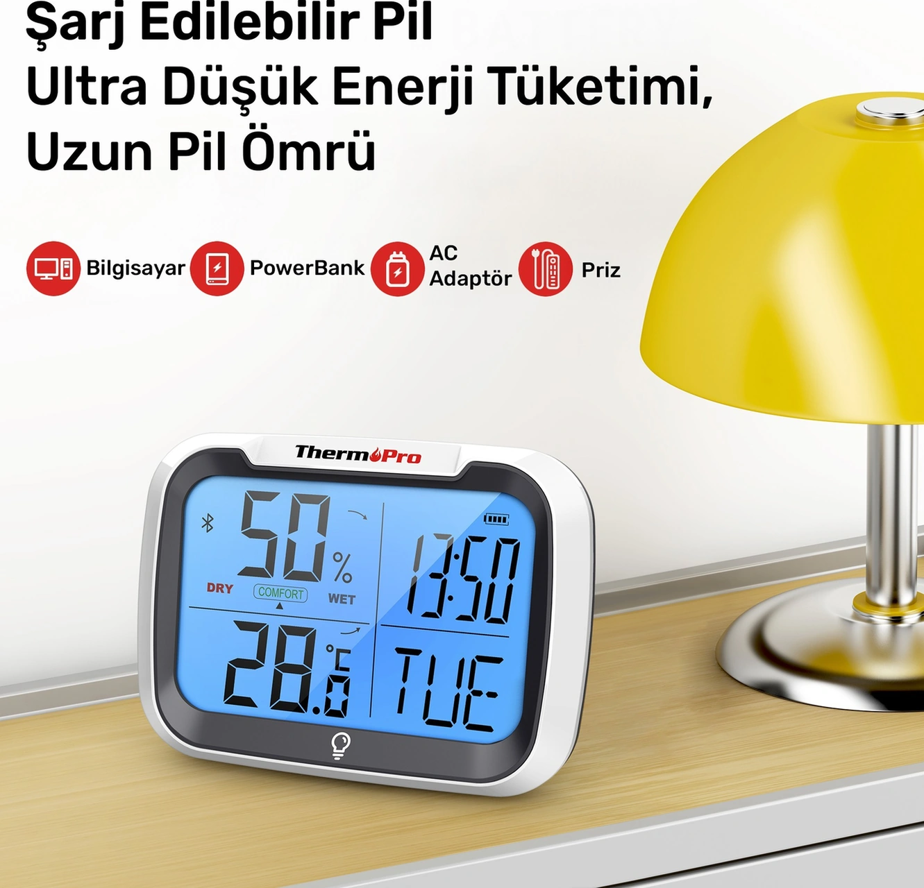 ThermoPro TP393B Akıllı Bluetooth Uygulama Destekli Dijital Sıcaklık ve Nem Ölçer Termometre