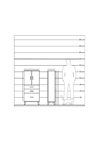 Hyperion Dolap 2 Raflı 3 Çekmeceli 2 Kapaklı 60x44x134 Çam-çam Çam