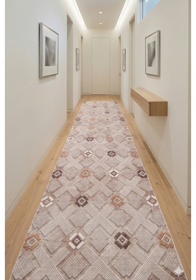 Villadia Home Textile Kaymaz Taban Modern Desen Halı Yolluk Leke Tutmaz Kolay Temizlenir Koridor Salon Yatak Mutfak Odası Vd4047vizon Vizon