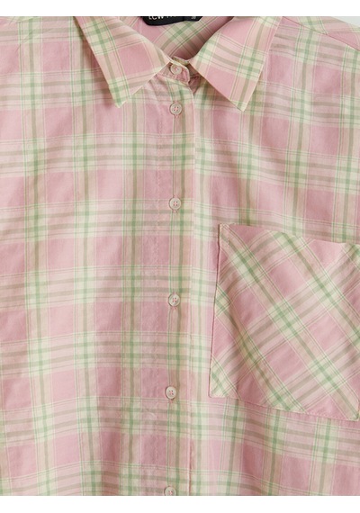 Lcw Modest Pembe Ekose Oversize Kadın Gömlek