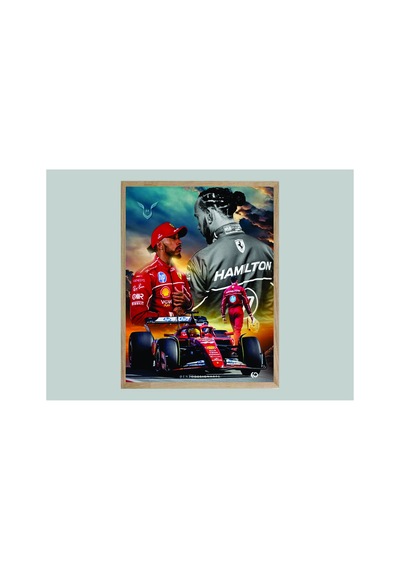 Lewis Hamilton Doğal Ahşap Çerçeveli Tek Parça Dekoratif Tablo Çok Renkli - 844487131 Çok Renkli