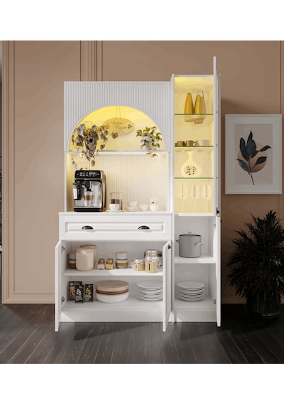 Guneystore Armoni Black Midi Kahve Köşesi Sağ Vitrinli Komple Mdf Beyaz